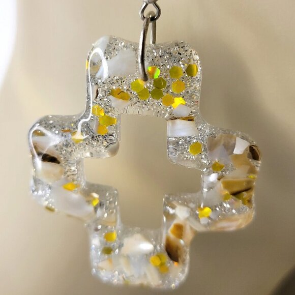 Sparkly White and Clear Earrings Geometric Shape Earrings Cross Shape Earrings - Picture 3 of 6